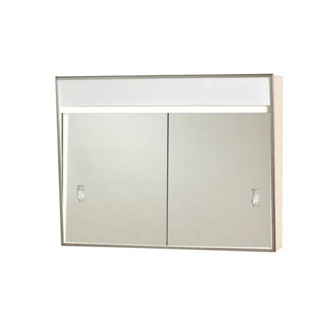 lighted medicine cabinet sliding door white steel|Lighted Medicine Cabinet, Sliding Door, White Steel, .